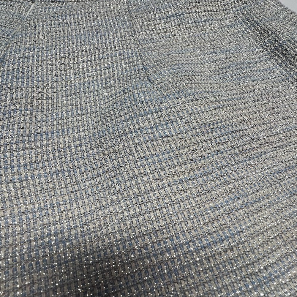 LAVENDER BROWN Silver Blue Tweed Shorts L High Waist Textured Lined Dressy Chic - Picture 12 of 14